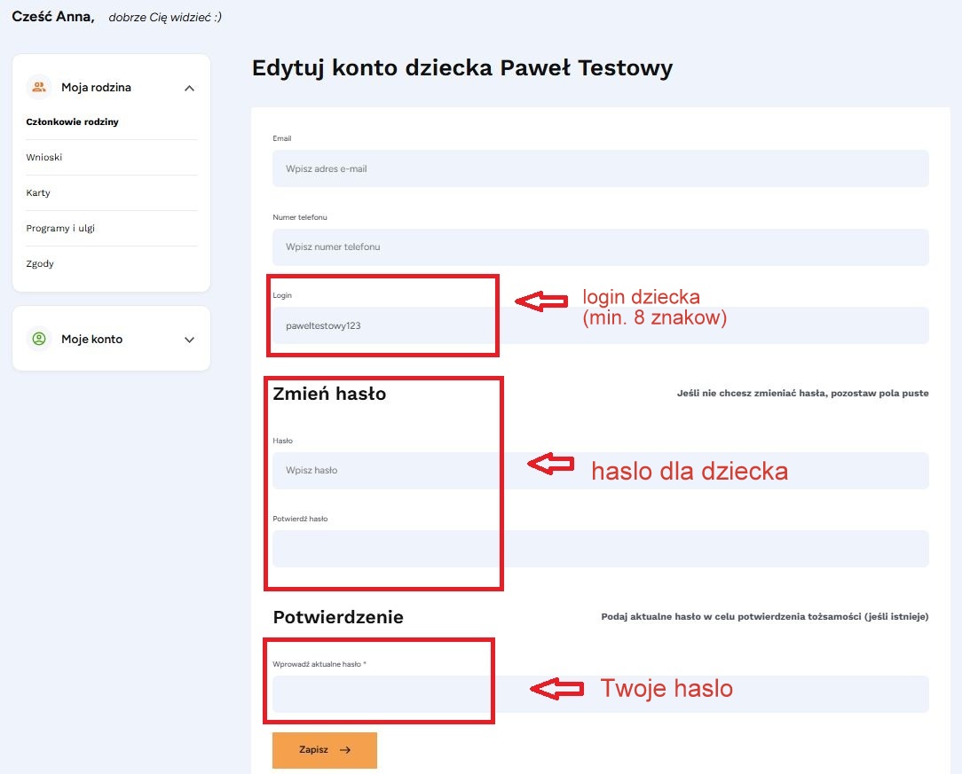 Screen formularza z panelu uzytkownika