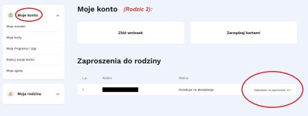 Zrzut strony panelu użytkownika karty Rybka