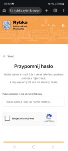 Zrzut strony logowania do konta karty Rybka w&nbsp;aplikacji halo Rybnik