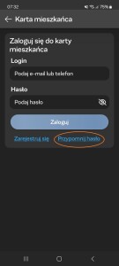 Zrzut strony logowania do konta karty Rybka w&nbsp;aplikacji halo Rybnik