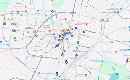Mapa z&nbsp;zaznaczonymi puntkami karty rybka
