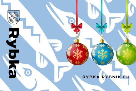 Awers karty Rybka, na niej trzy kolorowe bombki