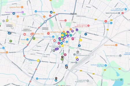 Mapa z&nbsp;zaznaczonymi puntkami karty rybka