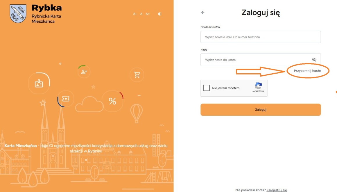Zrzut strony logowania na stronie karty Rybka